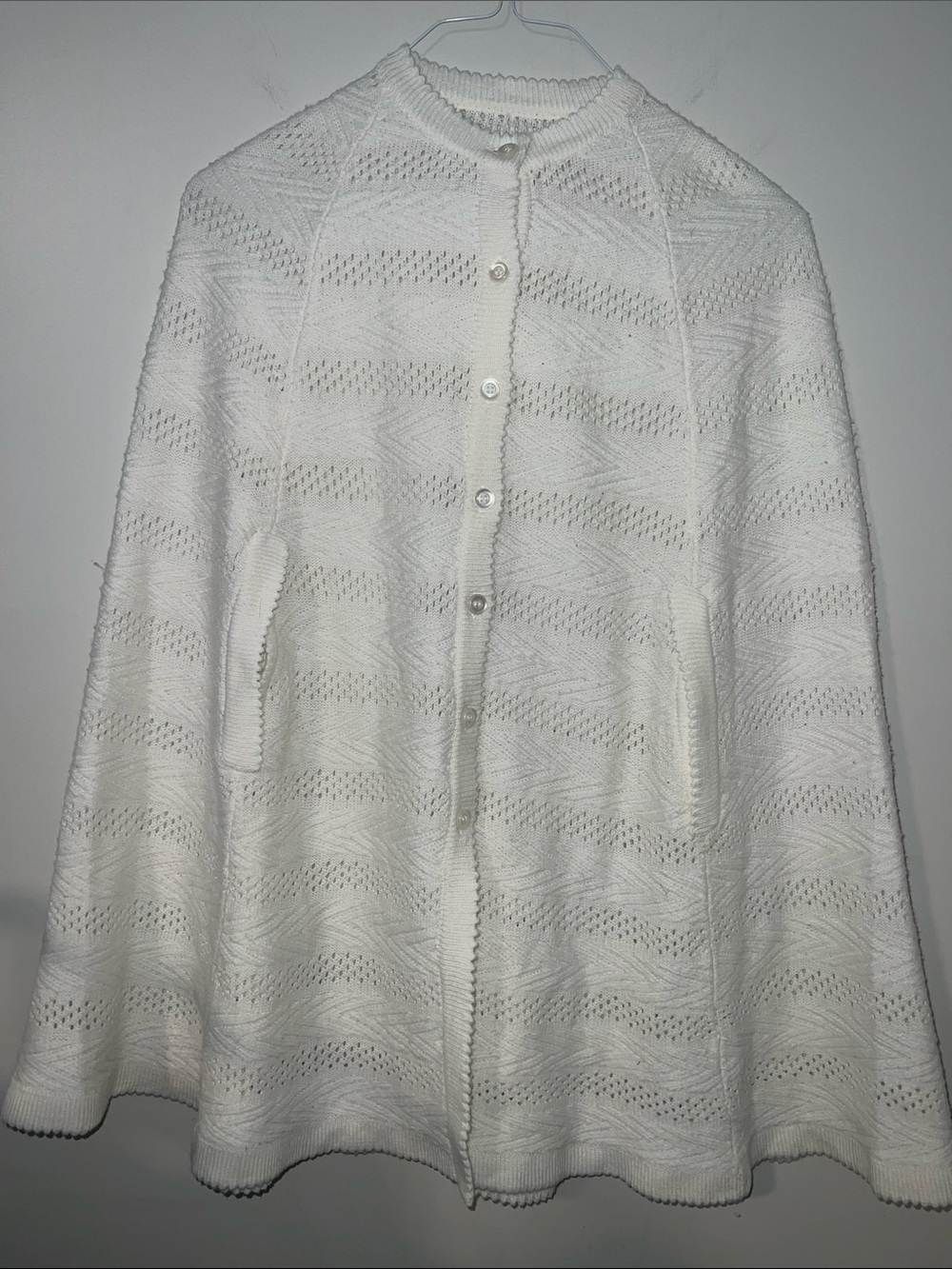 Women's Cream Button-Front Knit Sweater Poncho/Cape shawl